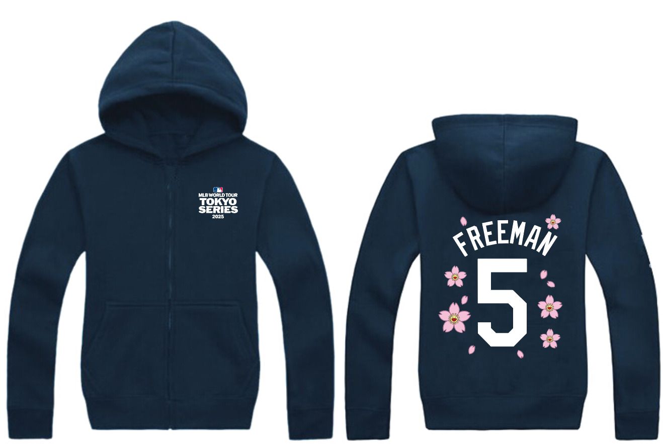 Men Los Angeles Dodgers #5 Freeman Dark Blue Zipper hoodie 2025 MLB Jersey style 1->los angeles dodgers->MLB Jersey